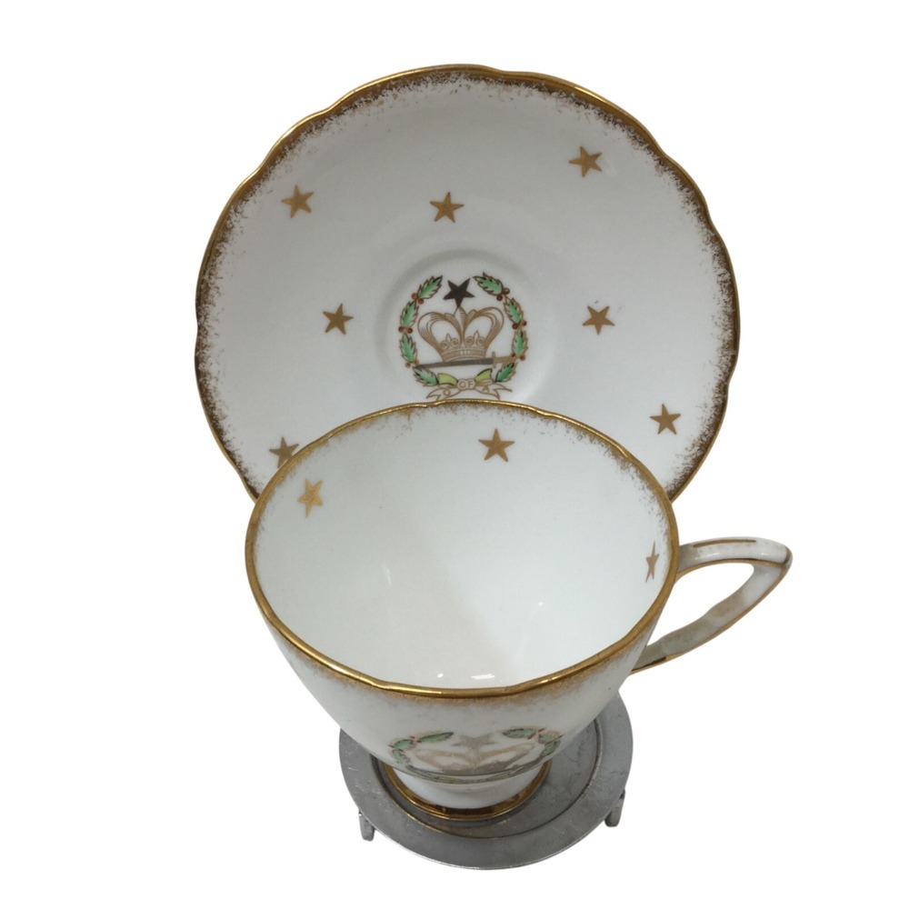 Royal Stafford Footed Teacup‎ & Saucer Crown & Sword Bone China England Vintage